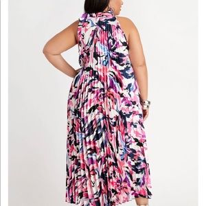 Brushstroke Satin Plisse Dress